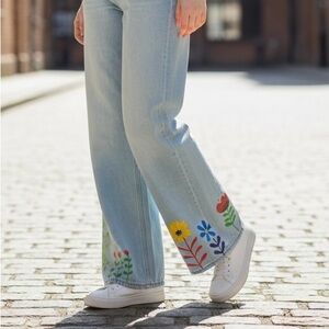 Women's Floral Wide Leg Jeans